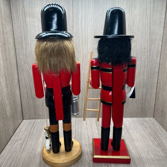 Hobby Lobby Fireman Nutcracker Figurines 2012 2015 Dog Ladder Bucket 14" Red - Picture 2 of 12